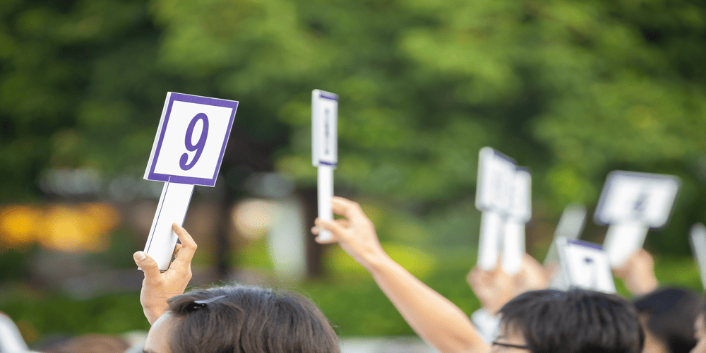 Investors and home buyers bidding at foreclosure and tax sale auction.